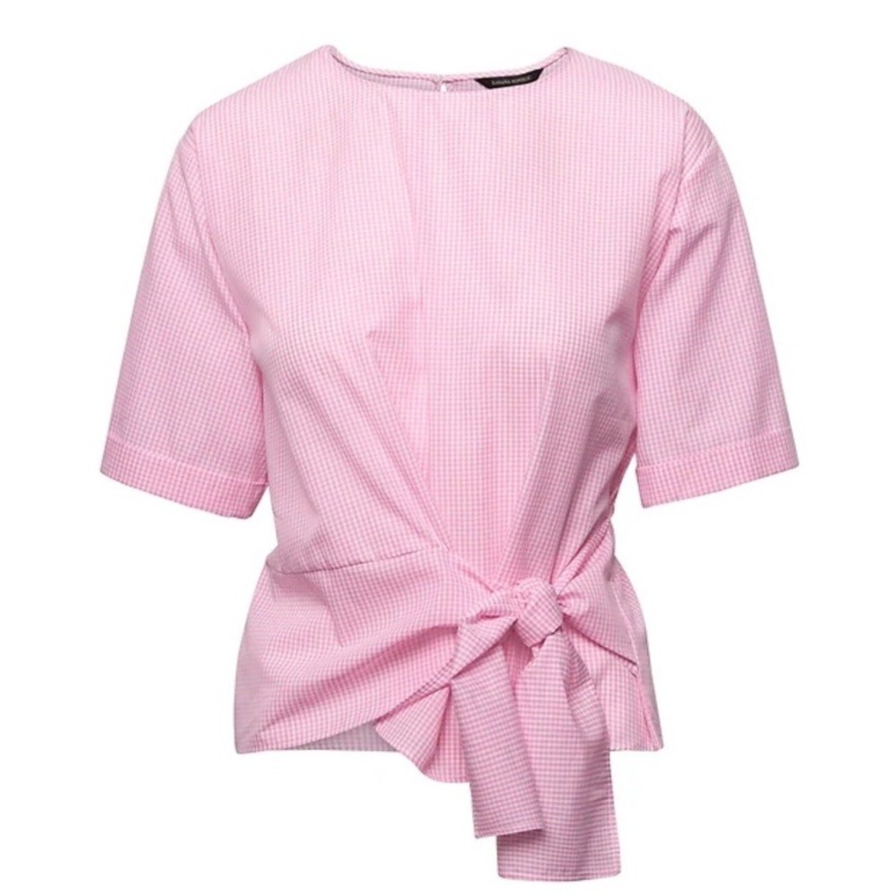 Banana Republic Women Top Tie Front Gingham Blouse Pink Cotton Size‎ Medium